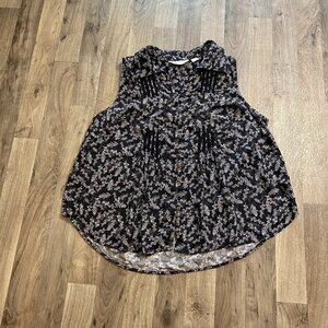 Caffe Marrahesh Blouse Black Floral Sleeveless Size Large